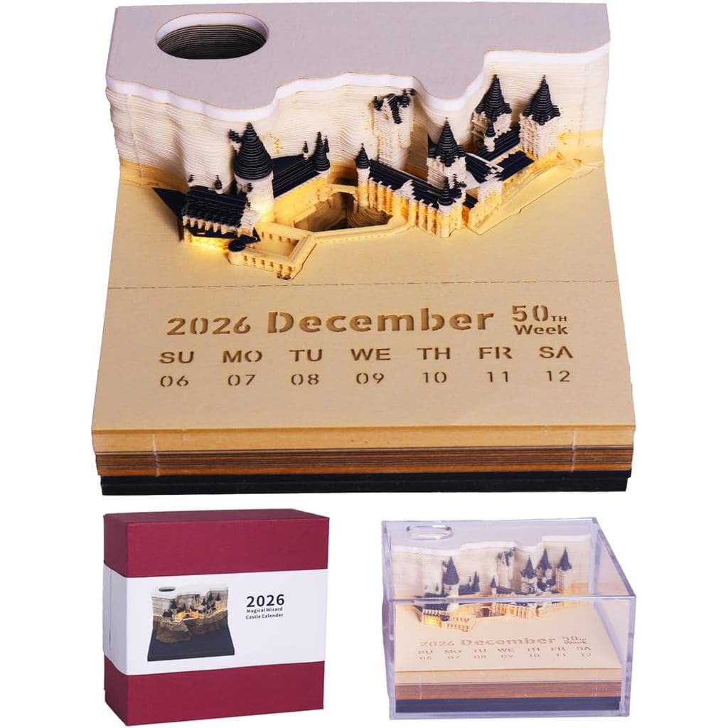 Calendário de Mesa 3D Criativo 2026, Castelo Mágico com Luzes LED, Bloco de Notas Destacável, Presente de Artesanato em