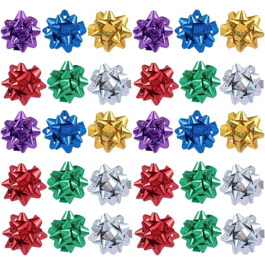 50 Laços Coloridos de 1 Polegada para Presentes, Mini Laços de Natal, Laços Metálicos em Forma de Estrela, Laços para Em