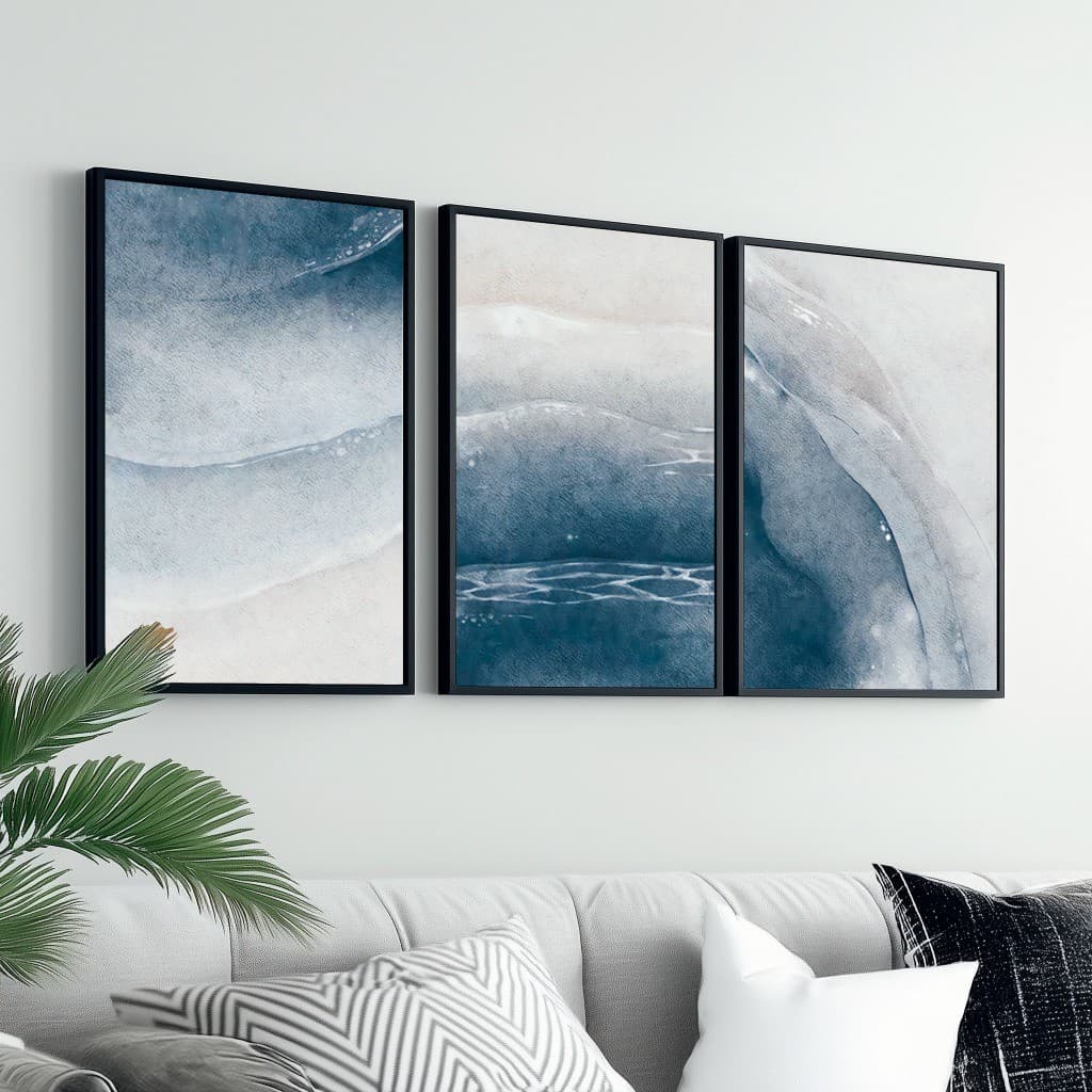 Kit Quadros Decorativos 40x60 Com Moldura Abstrato Oceano Grande Moderno Sala