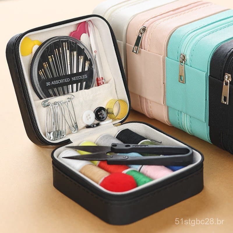 Kit de costura doméstico multifuncional, conjunto de armazenamento de caixa de costura, bolsa de ferramentas de costura