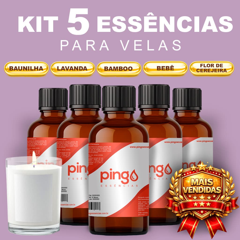 Kit 5 Essências para Velas Mais Vendidas | Alta Fixação e Projeção | Cheiro que Vende