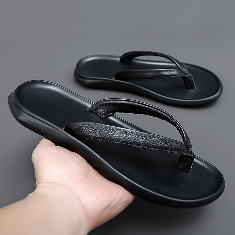 Verão de couro masculino flip-flops exterior Wear antiderrapante sola macia na moda versão coreana personalidade verão f
