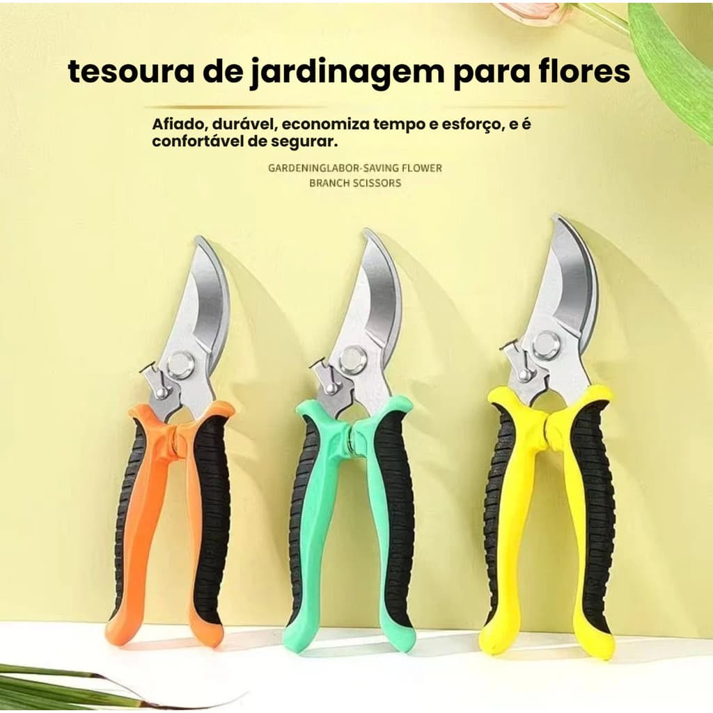 Tesoura de Poda Profissional Aço Inox com Trava Segurança Corte Preciso Jardinagem