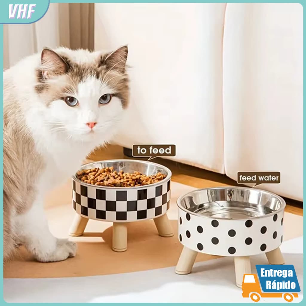 Comedouro e Bebedouro Elevado para Cães e Gatos Tigela Inox Removível Antiderramamento Ergonômico