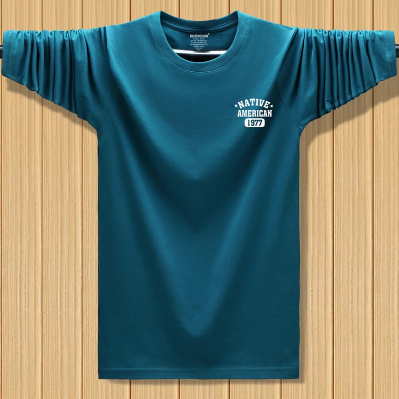 2025 primavera outono masculino puro algodão manga comprida camiseta mais gordura plus Size solto esportes gordura na mo