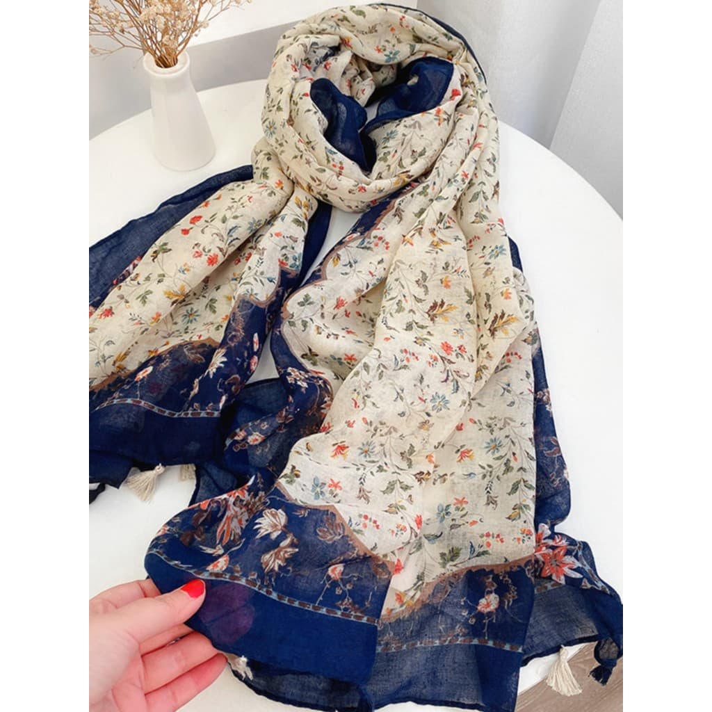 Lenço Floral de linho de algodão estilo étnico algodão macio quente tamanho grande férias xale versão coreana pequena fl