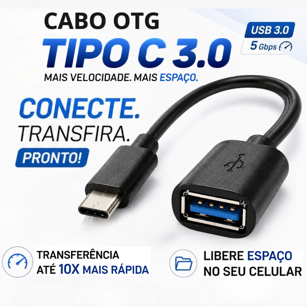Cabo OTG Tipo C Modelo Android Novo Conecte Pen Drive Mouse Teclado Impressora Controle Game