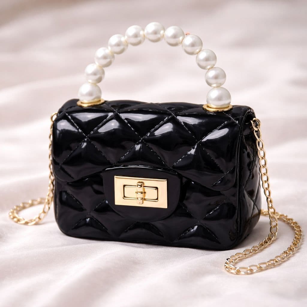 Bolsa Infantil Luxo com Alça de Pérolas Mini Bag – Delicada, Elegante e Cheia de Estilo