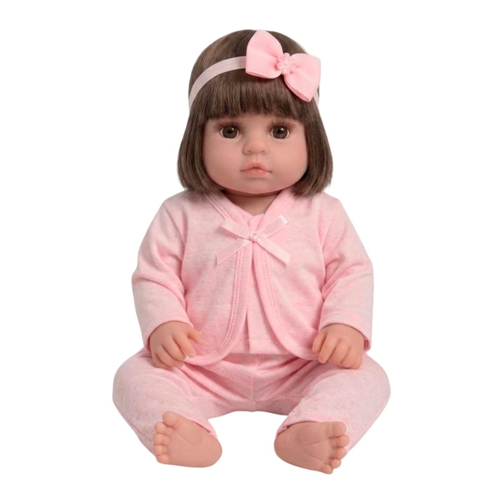 Bebê Reborn Silicone 46cm Com Roupa Chupeta E Laço