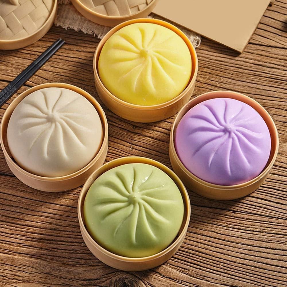 Simulado Pão Cozido No Vapor Brinquedo Mole 6cm Com Cesta De Lento Subindo Bao Bun Alívio Do Estresse TPR Liberação De P
