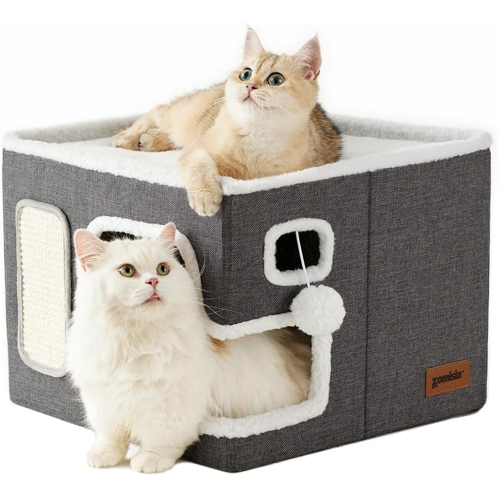 Cama para Gato ZOMISIA - Casa Grande para Gato com Suporte para Bola de Pelúcia e Tábua de Arranhar, Esconderijo Dobráve