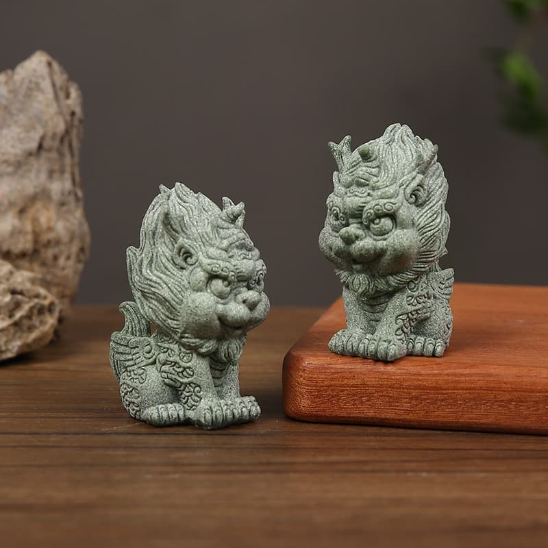 Estilo chinês mantendo riqueza Pixiu sorte ornamentos azul arenito chá animal de estimação besta auspiciosa Kirin escult
