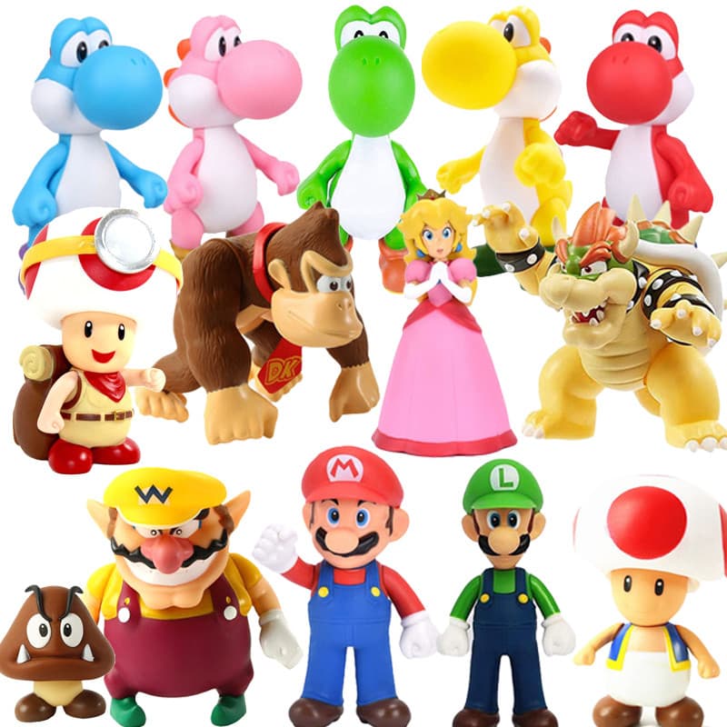5'' Super Mario Luigi Yoshi Action Figures Bowser Wario Donkey Kong Peach Boneco Koopa Troopa Toad Kinopio Brinquedos