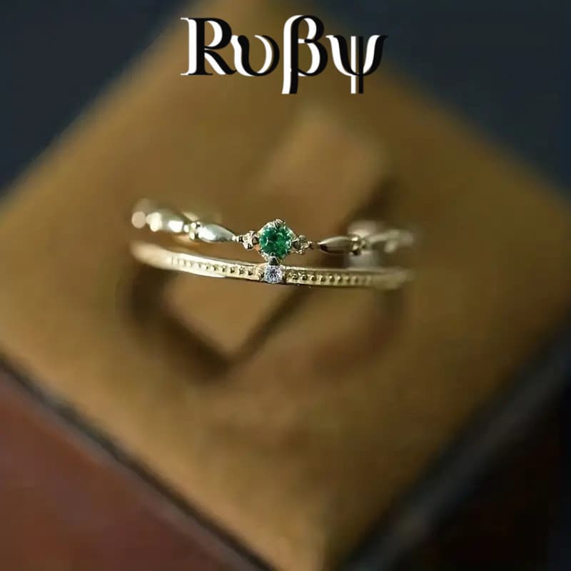 Rubi * estilo palácio anel feminino Design de camada dupla requintado estilo zircão elegante temperamento europeu americ