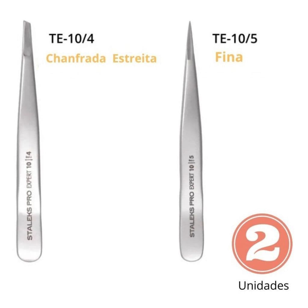 2 Pinças Sobrancelha Staleks Pro Expert Prata 10/4 + 10/5
