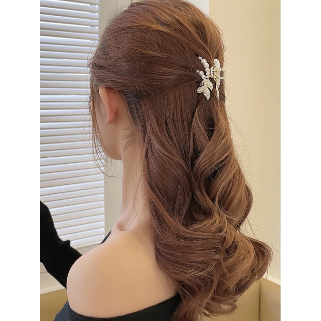 Clipe de cabeça de meia gravata feminino grampo de cabelo cabeça traseira pérola strass pequeno tubarão clipe influencia