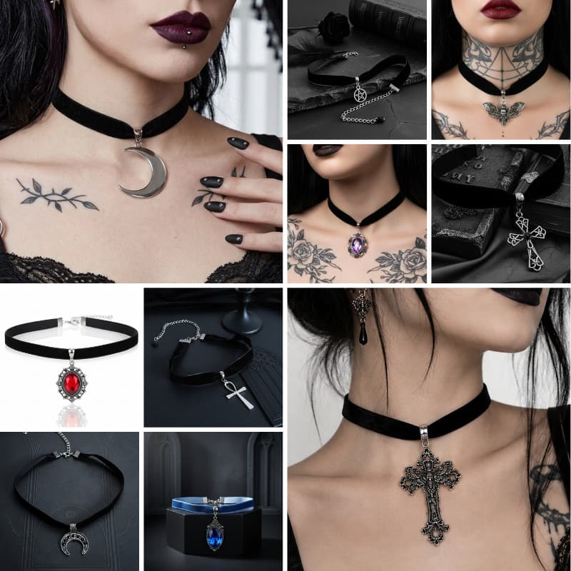 Kit 3/5/10 Choker Gargantilha Veludo Pingente Gótico Místico Dark Sortidos
