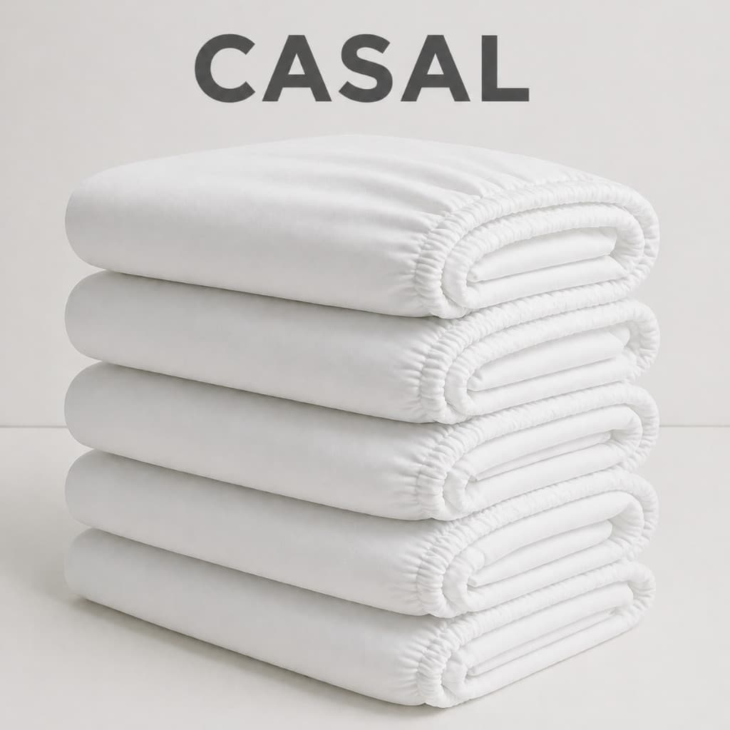Kit 5 Lençol com Elástico Branco Casal Percal 400 Fios 100% Algodão Hotel, Pousada, Hospital