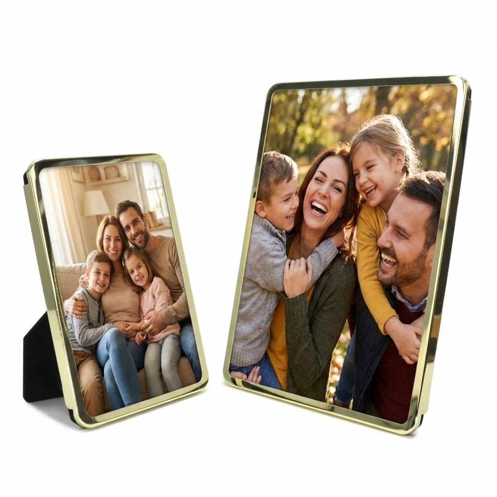 Kit 2 Porta Retratos 10X15 e 15x20 Dourados em Metal Borda Suave - Moldura Fina
