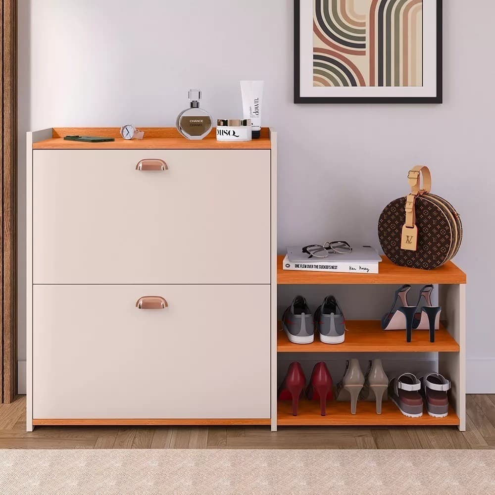 Sapateira Closet ou Milano Banquinho 21 Pares Organizadora Prateleira Gaveta Basculante Hall Entrada