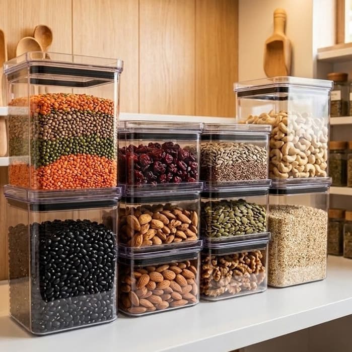 Kit 10 Organizador Potes Herméticos de Cozinha Acrílico Premium Incolor
