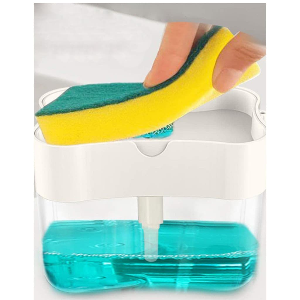 Dispenser de Detergente 2 em 1 Porta Sabão Líquido com Suporte Para Bucha e Esponja Limpeza Cozinha