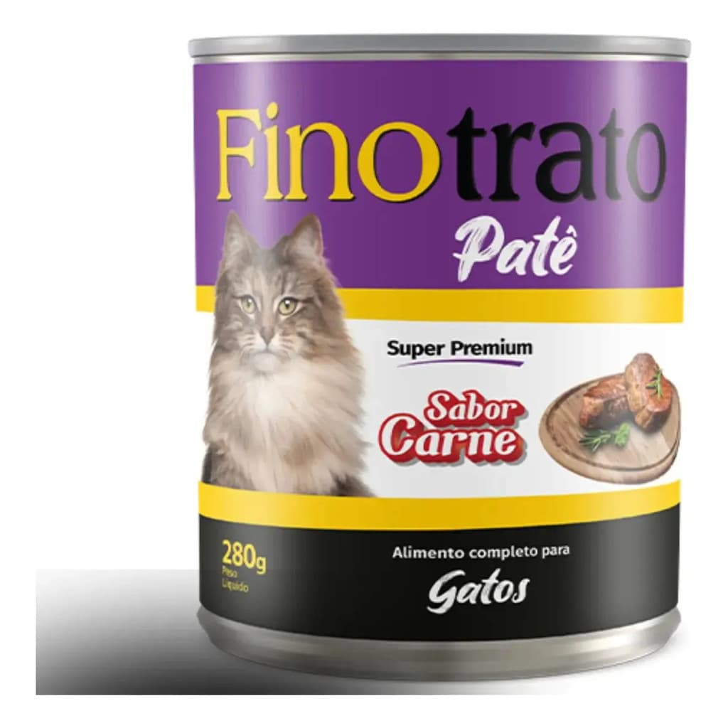 Finotrato Ração Úmida Patê para Gatos Adultos sabor Carne Lata 280 G