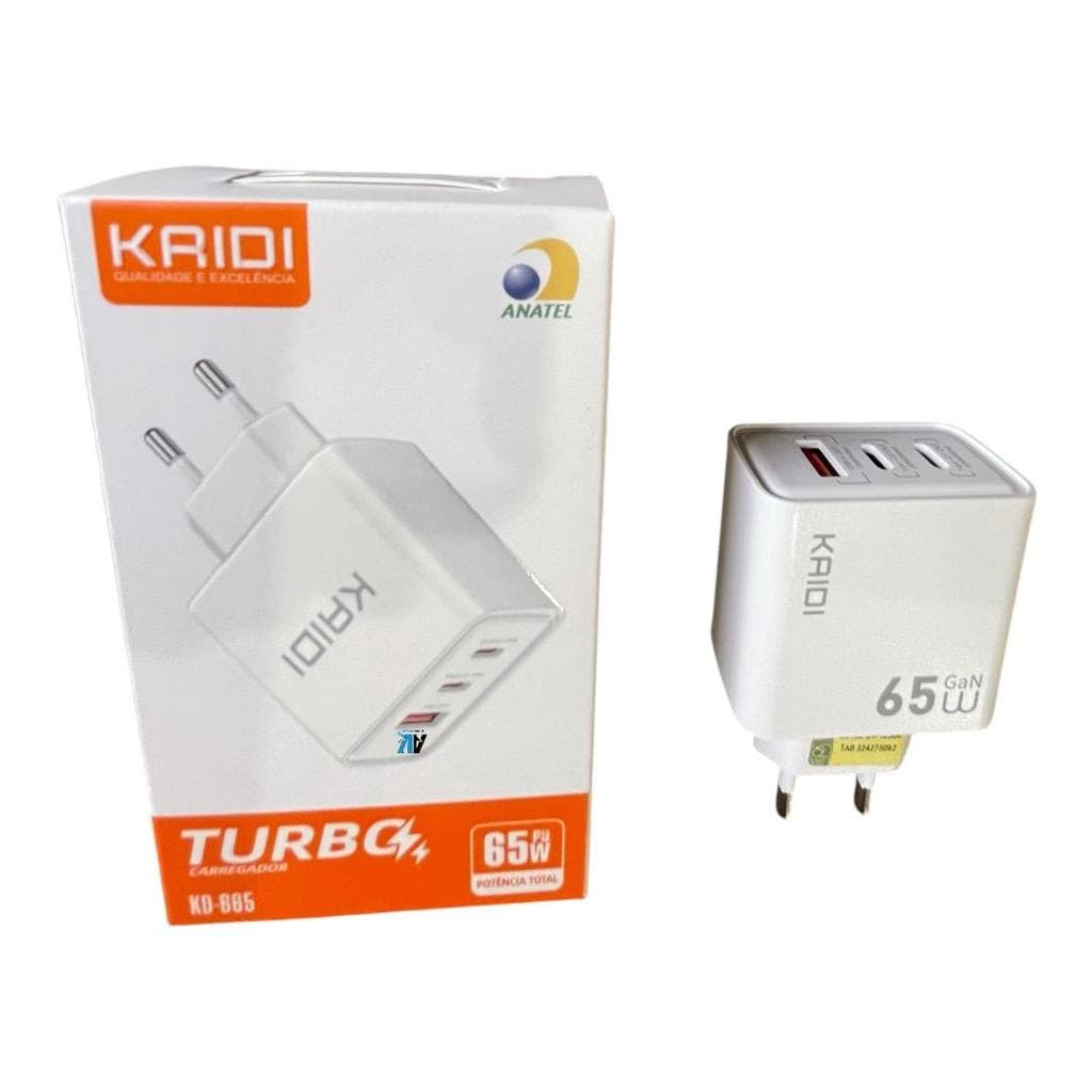 Fonte Carregador Kaidi Kd 665 Turbo 65w Usb-c-c 5v/9v/12v