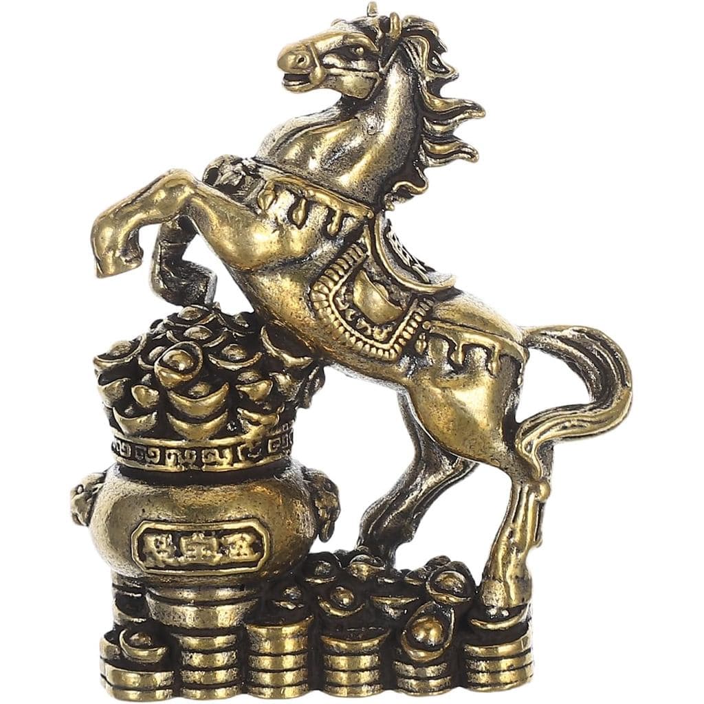 LOGOFUN Estátua Miniatura de Latão do Cavalo da Sorte do Zodíaco Chinês para Decoração de Mesa de Escritório e Casa