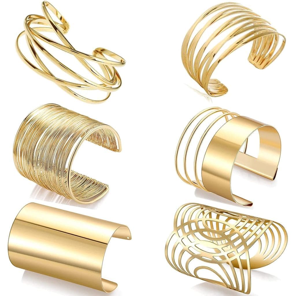 WAINIS 6 Peças de Pulseiras de Punho para Mulheres, Braceletes de Arame Largos Abertos, Pulseira Envolvente para o Pulso