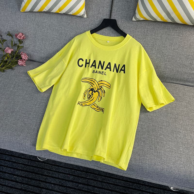 Amarelo brilhante solto grande versão algodão camiseta das mulheres dos homens mesmo estilo 2022 verão respirável confor