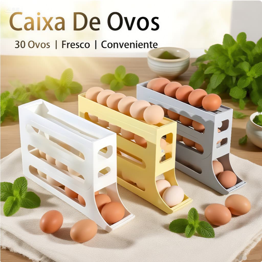 Porta Ovos Suporte 4 Andares Rolante Para 25-30 Ovos Organizador de Geladeira