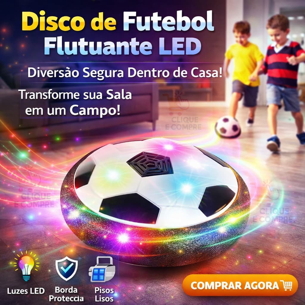 Bola de Futebol Disco Flutuante com LED Piscante Brinquedo Infantil Divertido para Casa Apt