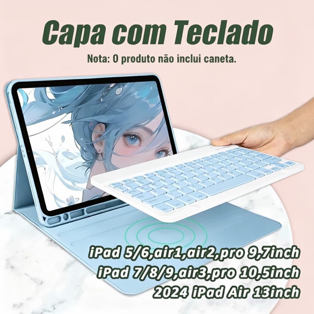Capa com Teclado Para iPad 5 6 7 8 9 Geração, air1 2 3, ipad air13, ipad pro 9,7 ou 10,5 inch