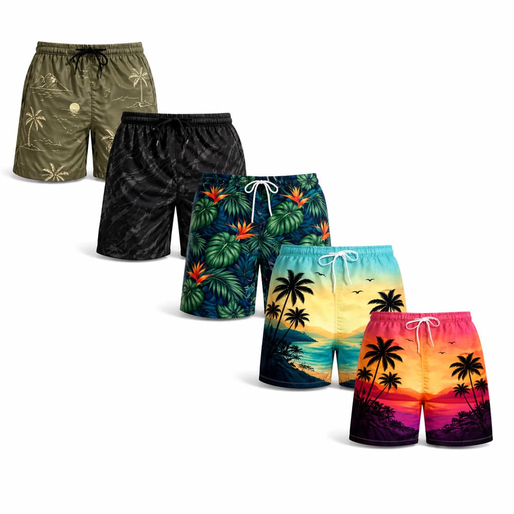 Kit 5 Short Masculino Estampado Leve Confortável Secagem Rápida Melhor Custo Benefício Mais Vendido