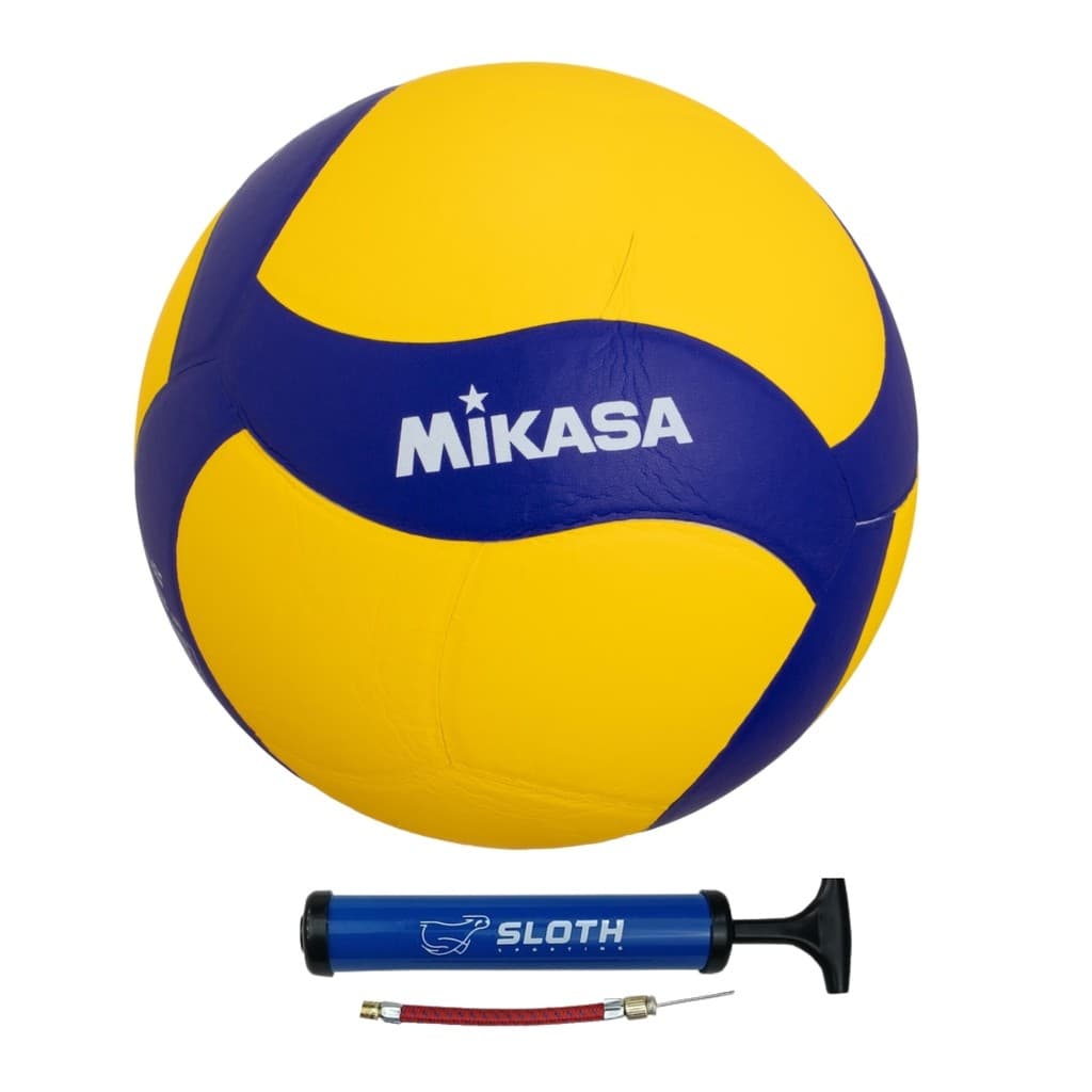 Kit Bola Vôlei de Quadra Fivb Mikasa V335W Couro Oficial + Bomba de Ar