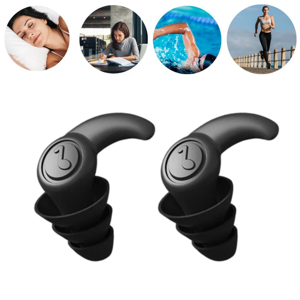 Protetor de Silicone Tampao De Ouvido Preto Protetor Auricular Dormir Contra Ronco 3 Camadas