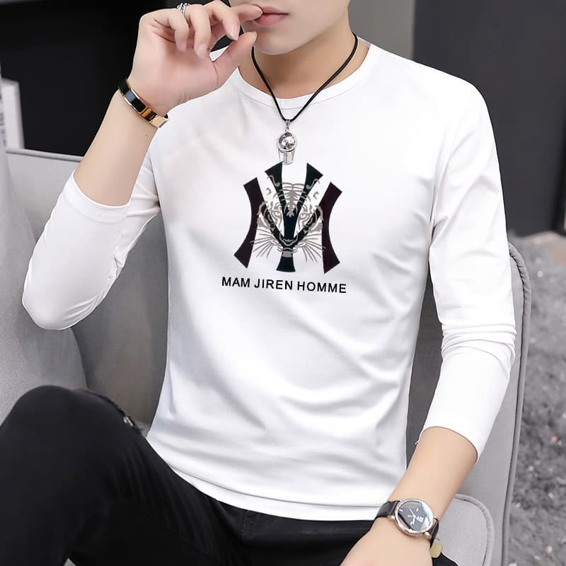 Roupas masculinas 2025 novo estilo de manga comprida camiseta masculina impressa roupas de outono roupa exterior primave