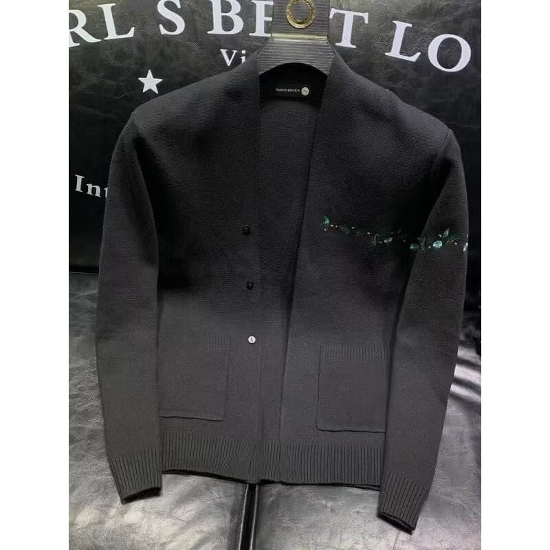 Homens primavera outono Casual malha Cardigan jaqueta na moda bordado solto camisola de manga comprida masculino simples