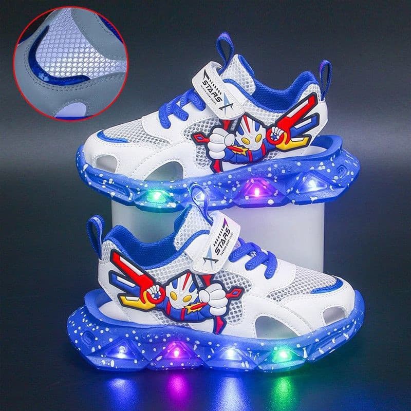 3 sapatos infantis estilo verão 4 buracos grandes luminosos com luz menino sapatos de rede fina 5 luz piscante menino sa