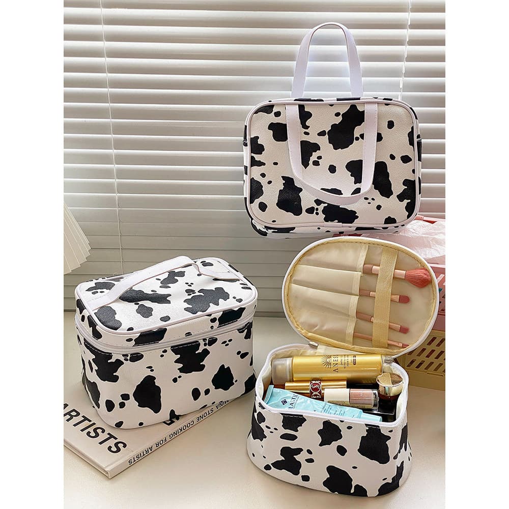 Simples padrão de vaca High-End viagem portátil saco cosmético grande capacidade portátil Oversized maquiagem escova lav