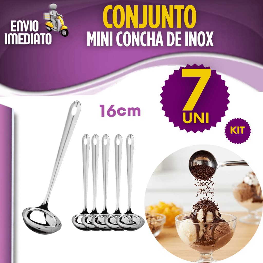 Mini Concha 1/3/5/7 Pequena para Servir Molho Tempero Farofa Calda Cobertura Vinagrete Aço Inox