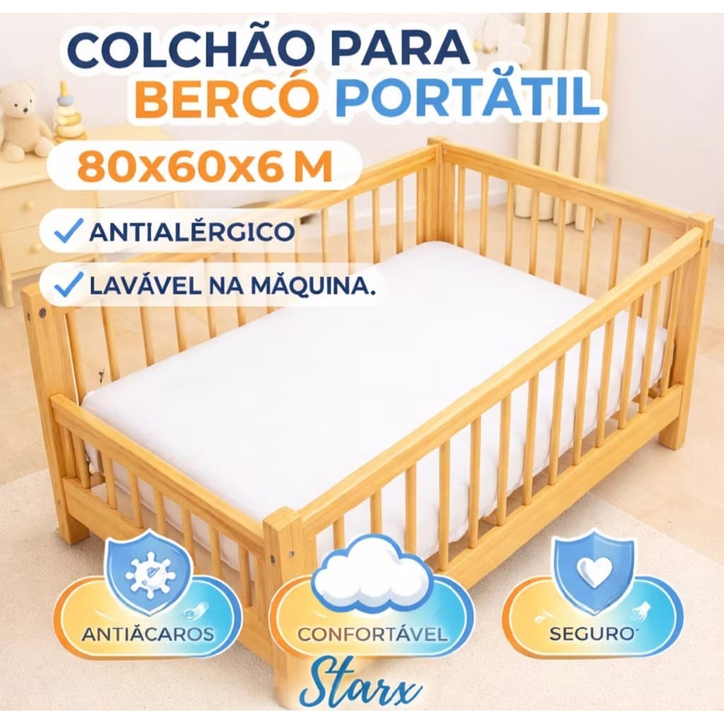Colchão Para Berço Desmontável Chiqueirinho Cercadinho Capa Removível 90x60x07cm Macio