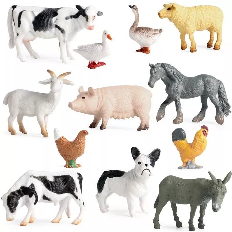 Kit 10 Animais Da Fazenda Safari Zoo Pequenos De Borracha
