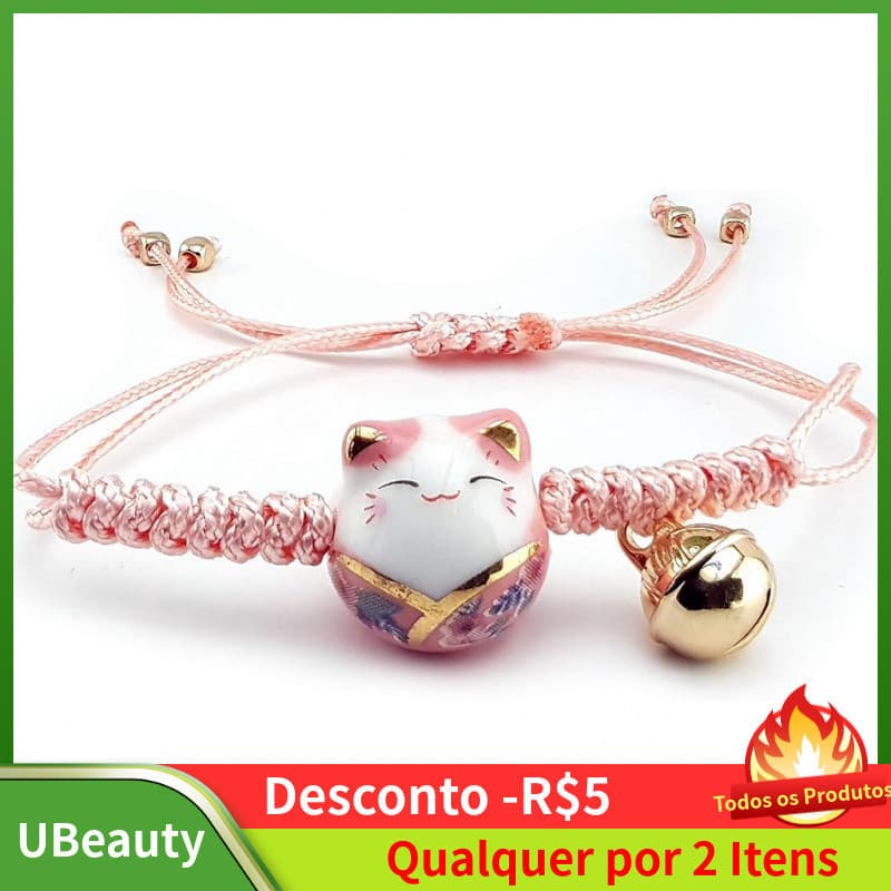 Pulseira Ajustável Gatinho da Sorte |   Várias Cores |   Maneki Neko - Espanha |   Gato de Cerâmica Grande