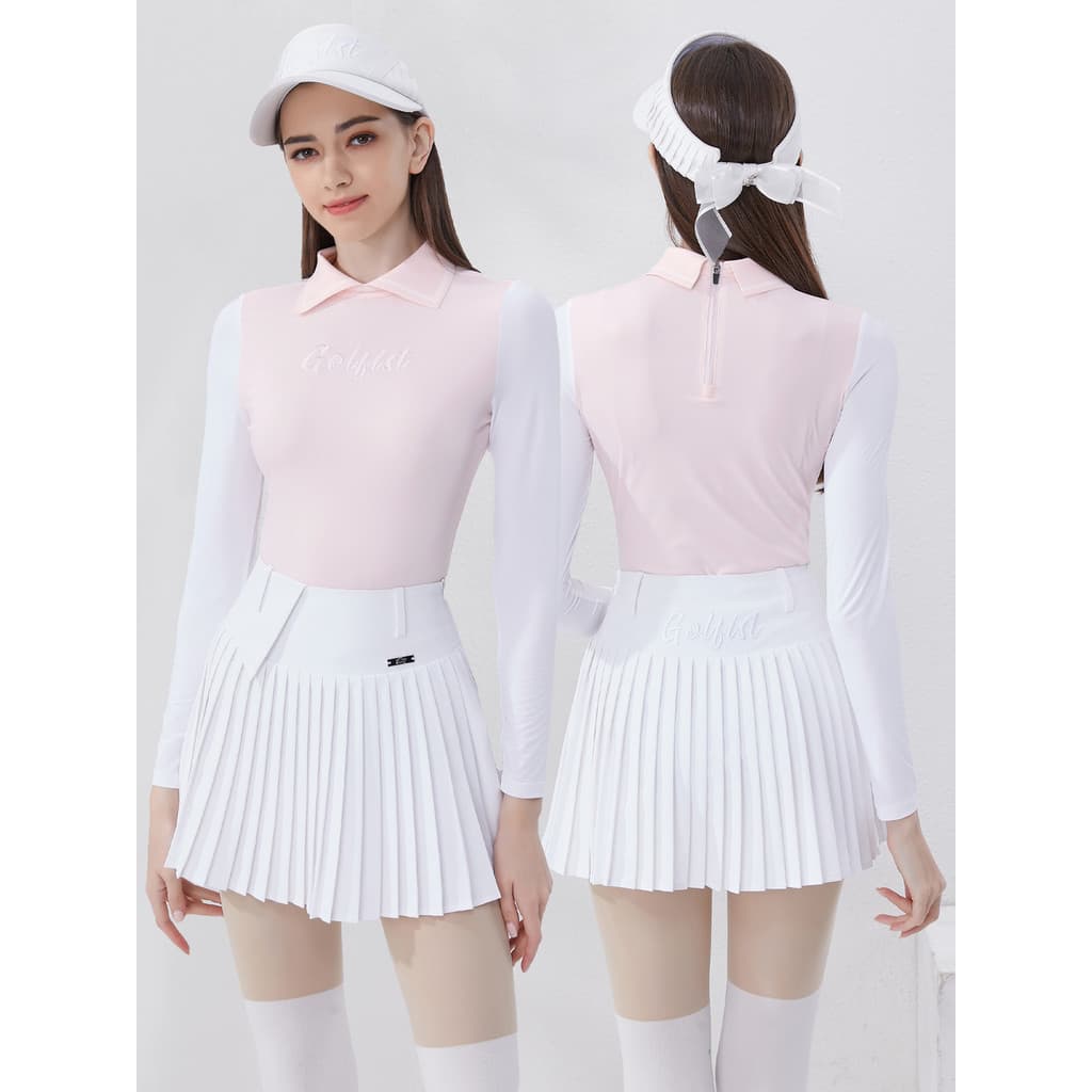 Verão golfe de manga comprida feminino fino elástico respirável tênis saia superior terno feminino golfe roupas feminina