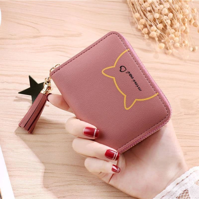 Carteira Multifuncional com Zíper para Estudantes e Senhoras, Elegante, Compacta, Casual, Conveniente para Compras, Port