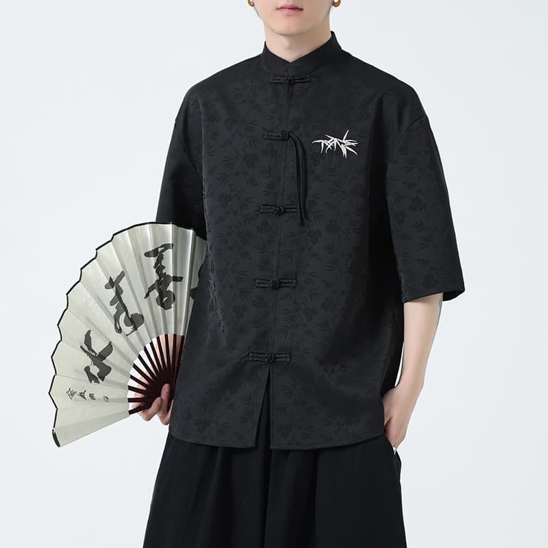 Retro fivela Tang terno masculino estilo chinês verão estilo fino gelo seda camisa de manga curta novo estilo chinês sol