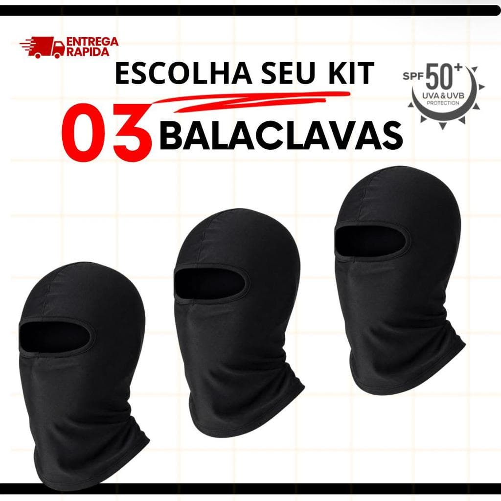 Preço Kit com 03 Máscara Balaclava touca Ninja Moto Proteção UV Térmica Leve Respirável Esportiva Promoçao