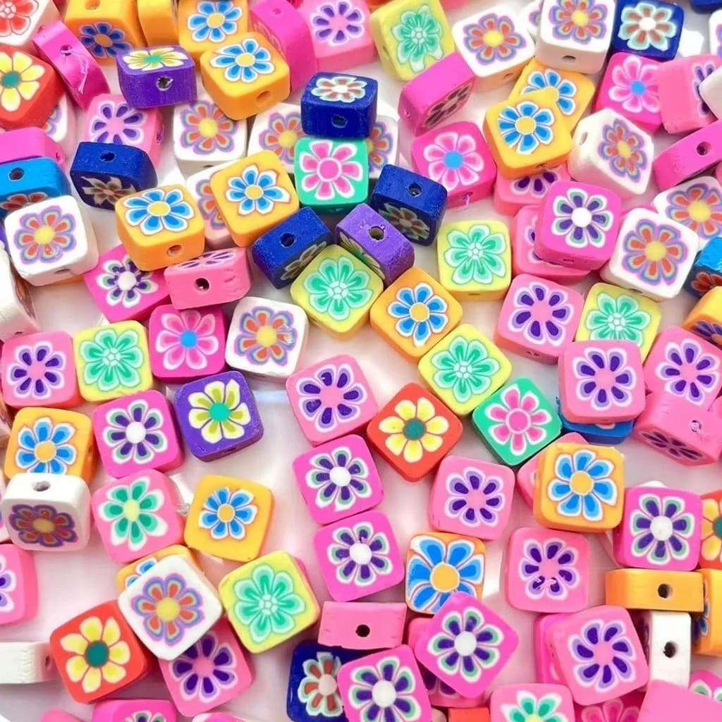 Missangas Fimo Flores Datura Diy P/ Pulseiras - 50 Un